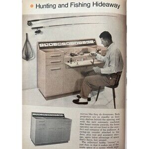 Hunting/Fishing Hideaway Cabinet 1961 HowTo Build PLAN Sportsman Bookcase/Table